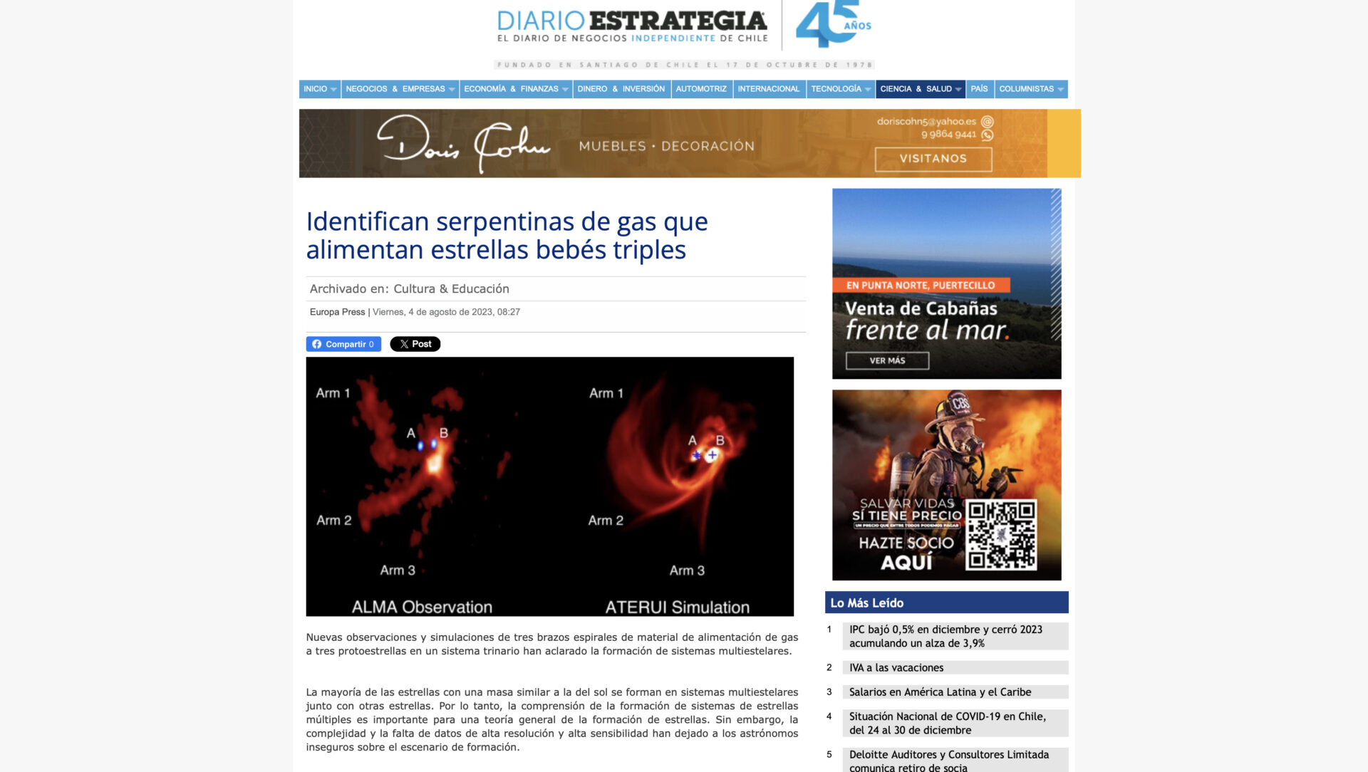 Identifican serpentinas de gas que alimentan estrellas bebés triples